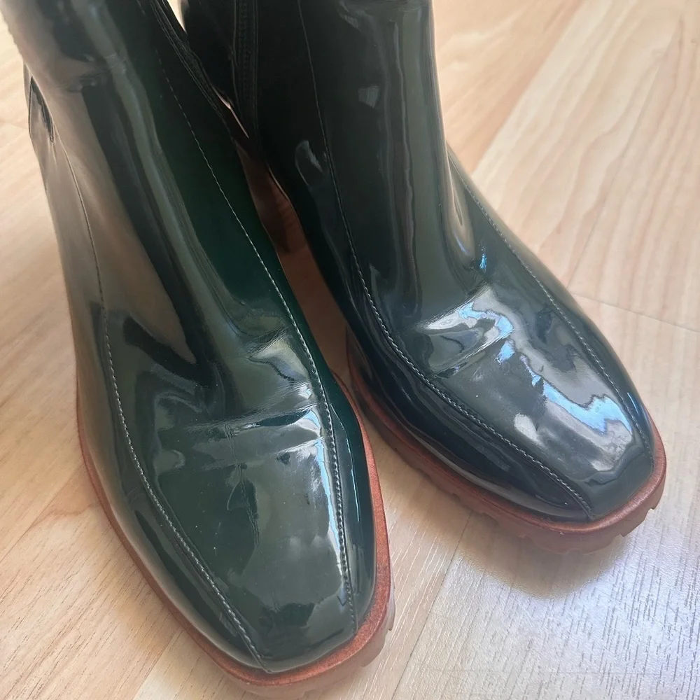 Silent D/Anthropologie Xiani Hunter Green Lug Heel Patent Ankle Boots Size 37 - Picture 4 of 6